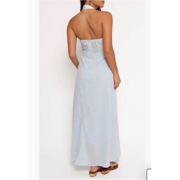 Petal & Pup Betsy Halter Neck Maxi Dress Pale Blue Cotton L Wedding Summer - Picture 2 of 10